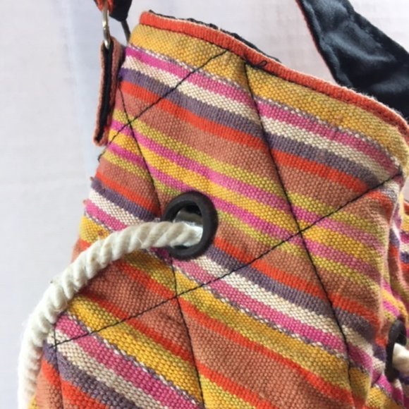 Boho Quilted Multi-Colored Drawstring Backpack Shoulder Bag 14"x9"x16.5" - Picture 9 of 16